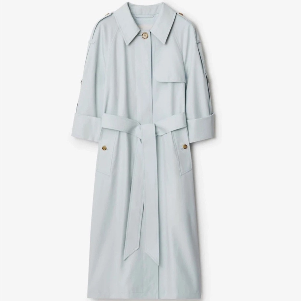 NWT Burberry Long Lightweight Trench Pale Blue $2350 - Size 2